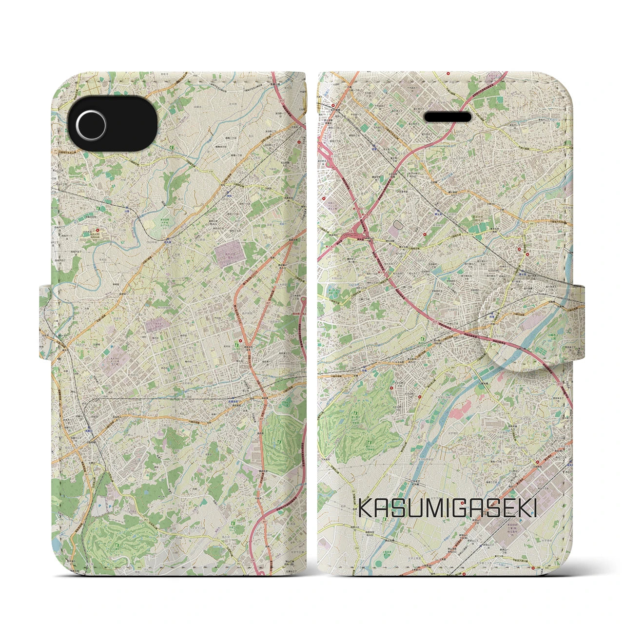 【霞ヶ関(埼玉県)】地図柄iPhoneケース(手帳タイプ)ナチュラル・iPhone SE(第3 / 第2世代) / 8 / 7 / 6s / 6 用