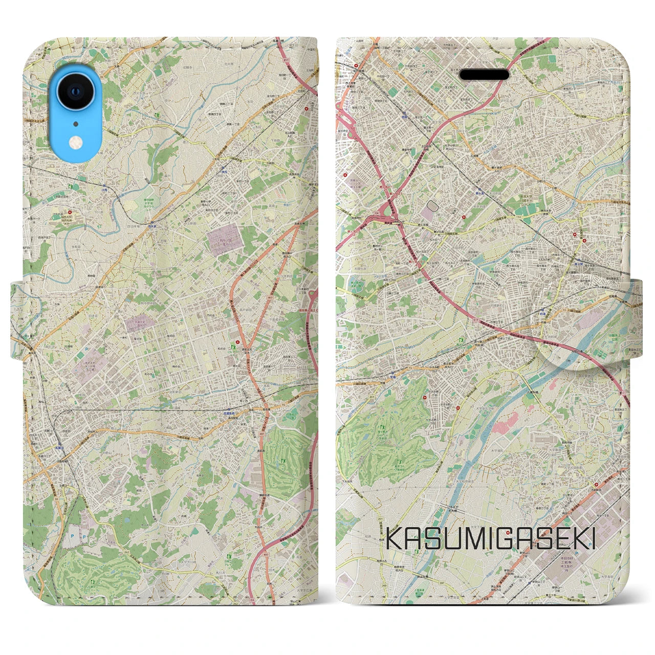 【霞ヶ関(埼玉県)】地図柄iPhoneケース(手帳タイプ)ナチュラル・iPhone XR 用