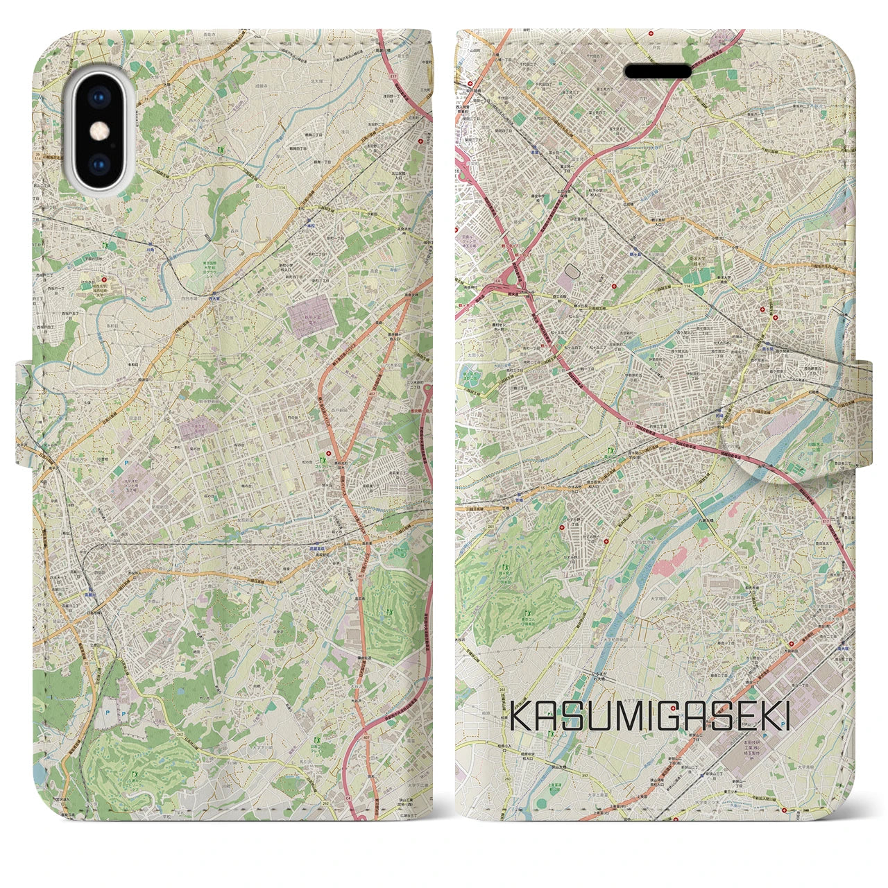 【霞ヶ関(埼玉県)】地図柄iPhoneケース(手帳タイプ)ナチュラル・iPhone XS Max 用