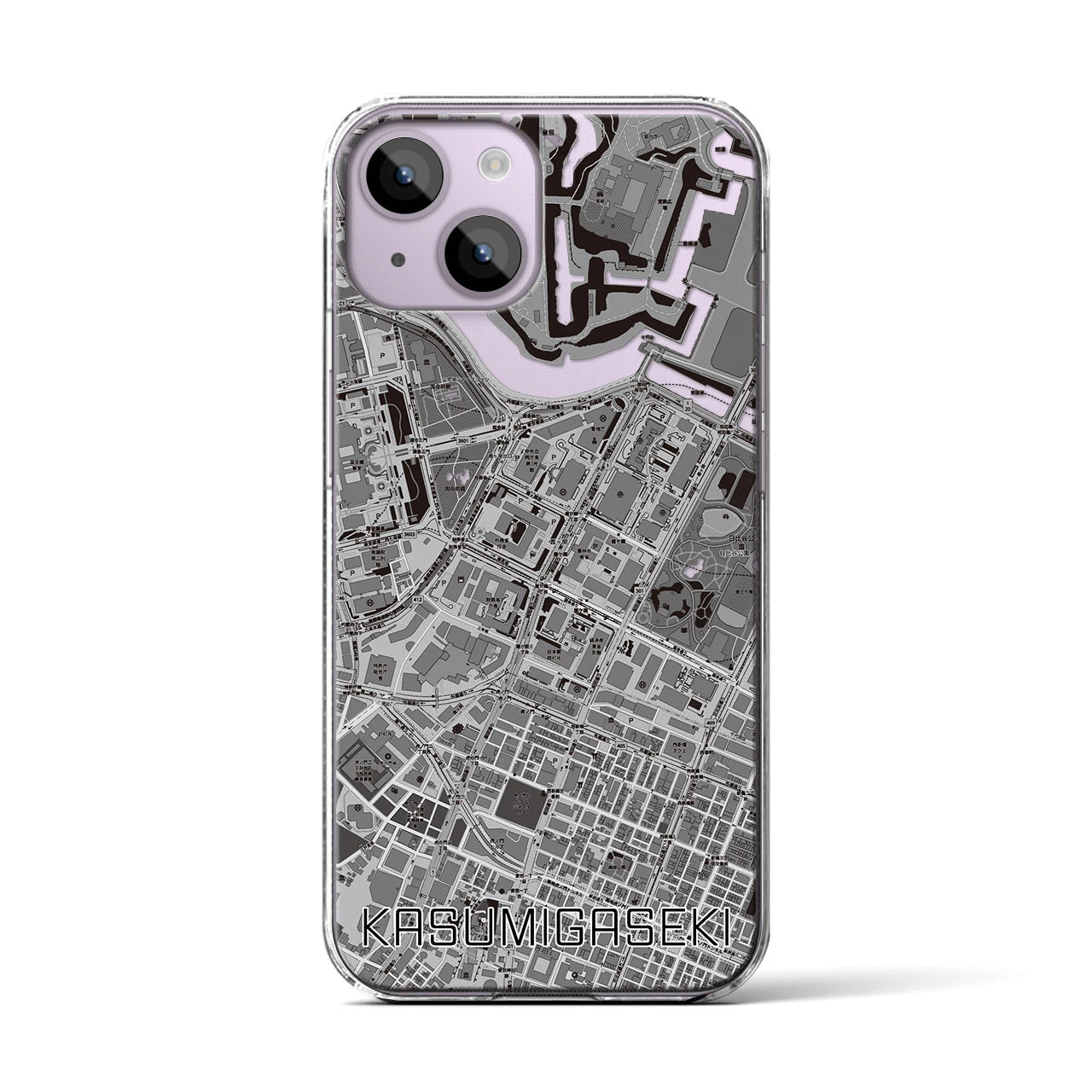 【霞ケ関(東京都)】地図柄iPhoneケース(クリアタイプ)モノトーン・iPhone 14 用