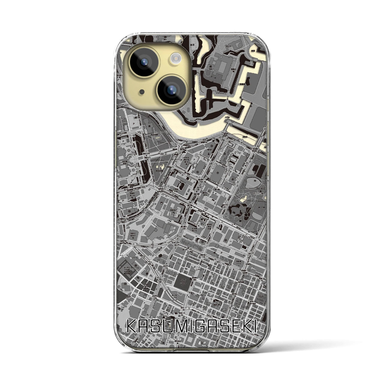 【霞ケ関(東京都)】地図柄iPhoneケース(クリアタイプ)モノトーン・iPhone 15 用