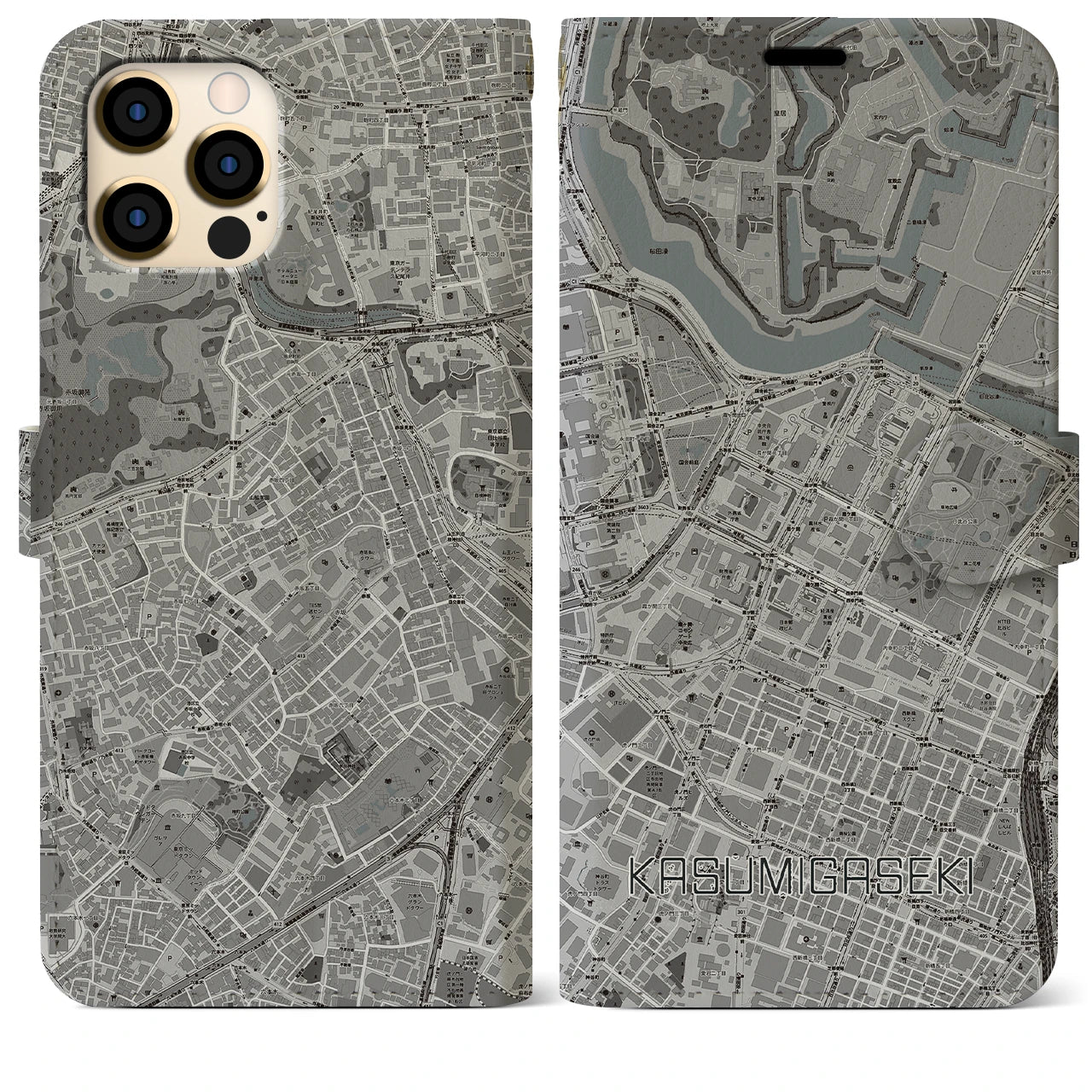 【霞ケ関(東京都)】地図柄iPhoneケース(手帳タイプ)モノトーン・iPhone 12 Pro Max 用
