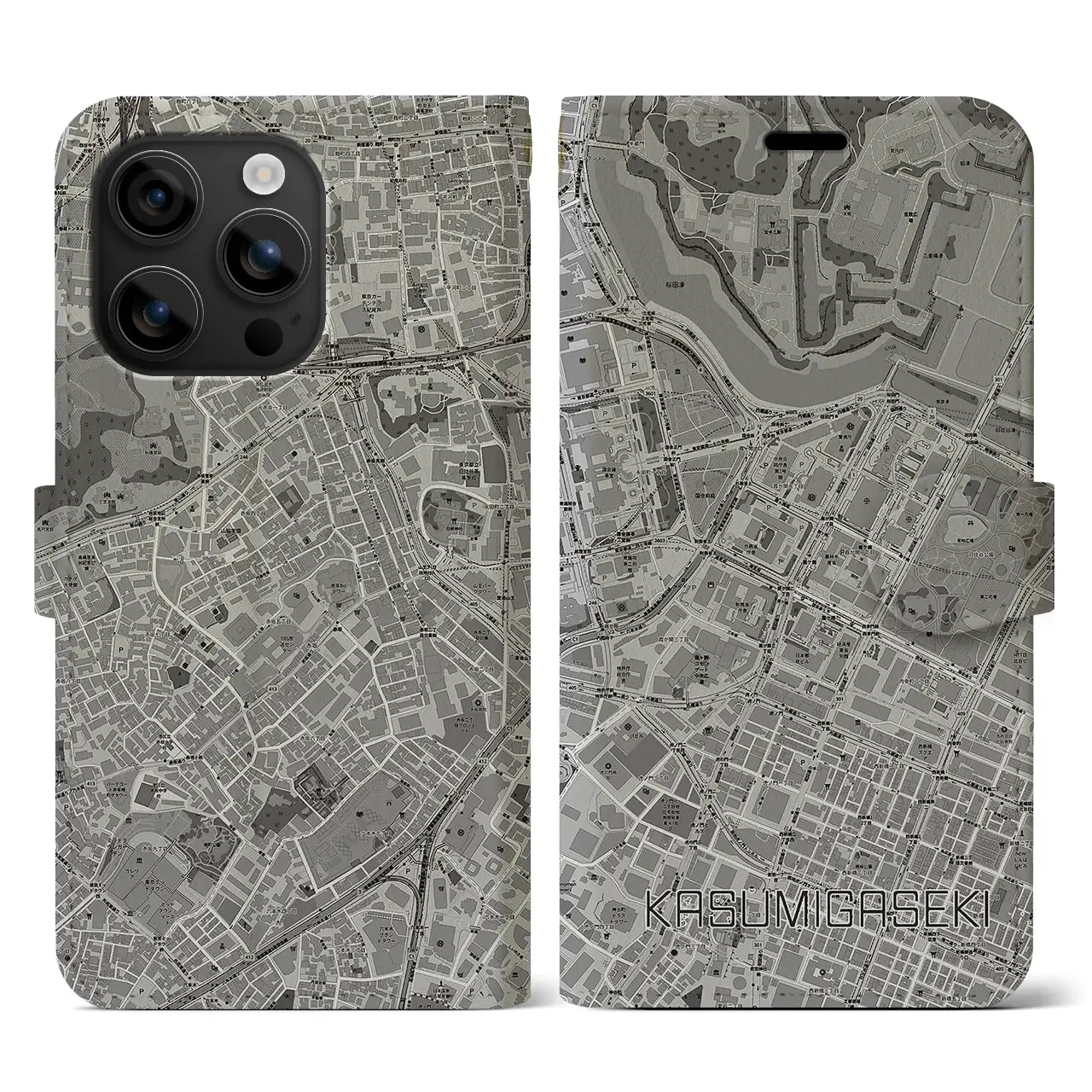 【霞ケ関(東京都)】地図柄iPhoneケース(手帳タイプ)モノトーン・iPhone 16 用