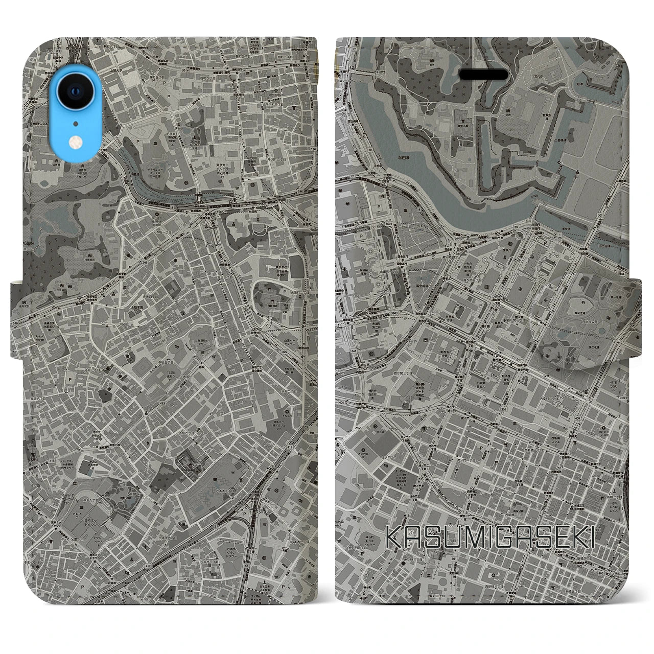 【霞ケ関(東京都)】地図柄iPhoneケース(手帳タイプ)モノトーン・iPhone XR 用