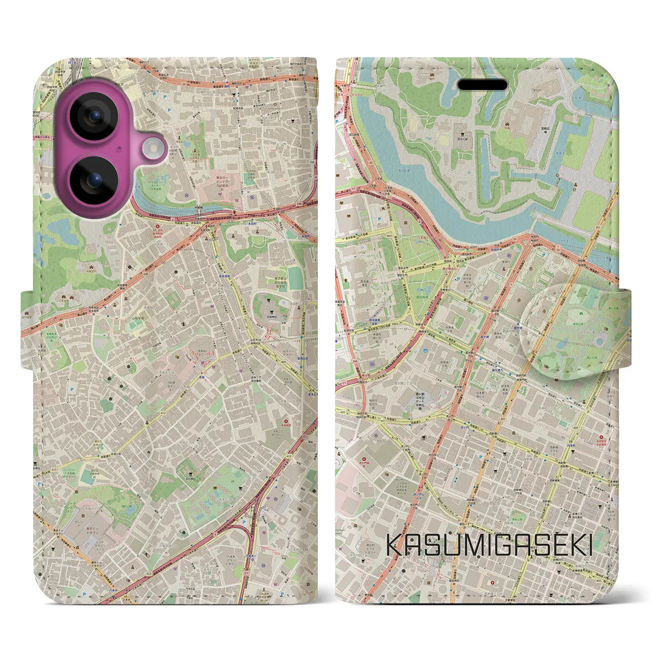 【霞ケ関(東京都)】地図柄iPhoneケース(手帳タイプ)ナチュラル・iPhone 16 Pro 用