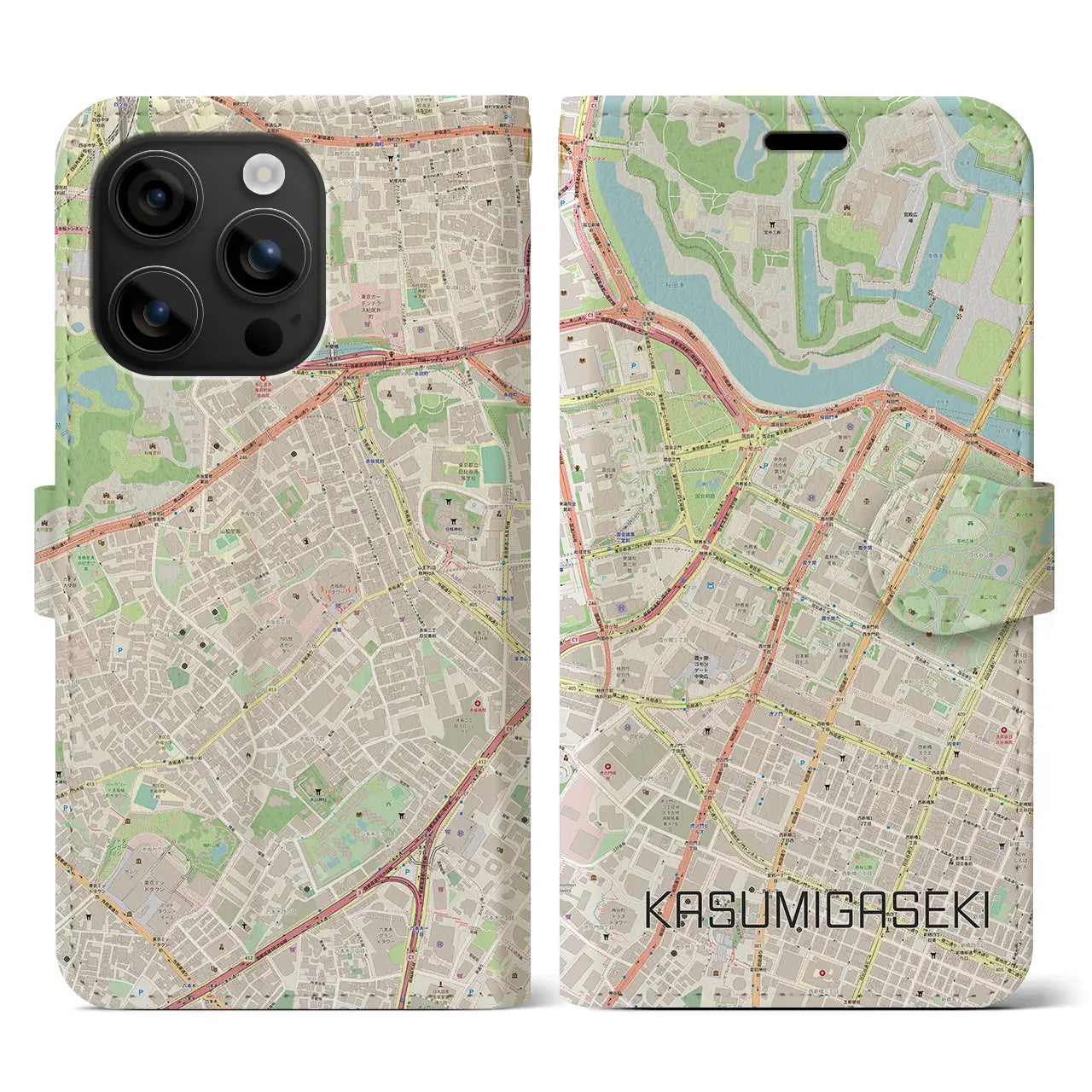 【霞ケ関(東京都)】地図柄iPhoneケース(手帳タイプ)ナチュラル・iPhone 16 用