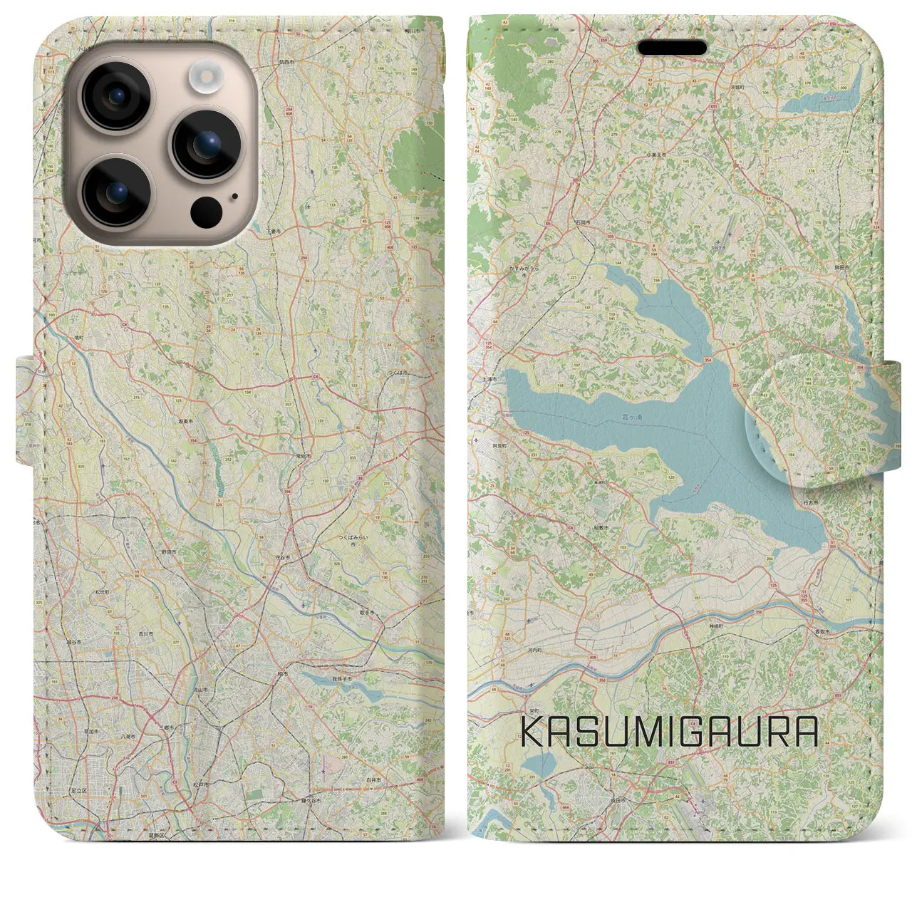 【霞ヶ浦(茨城県)】地図柄iPhoneケース(手帳タイプ)ナチュラル・iPhone 16 Plus 用