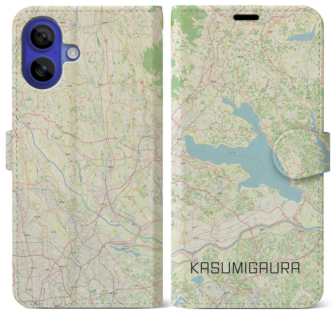 【霞ヶ浦(茨城県)】地図柄iPhoneケース(手帳タイプ)ナチュラル・iPhone 16 Pro Max 用