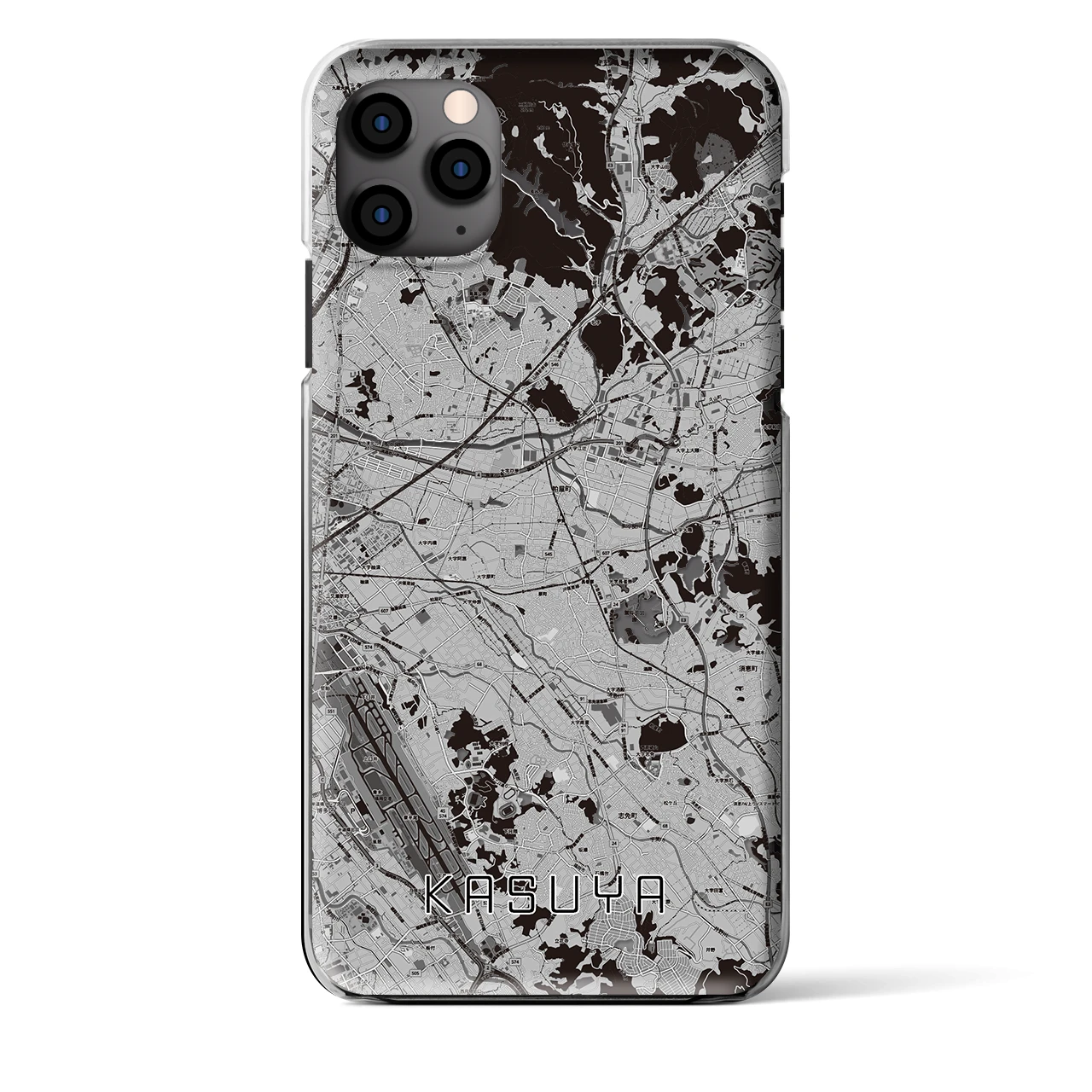 【粕屋(福岡県)】地図柄iPhoneケース(クリアタイプ)モノトーン・iPhone 11 Pro Max 用
