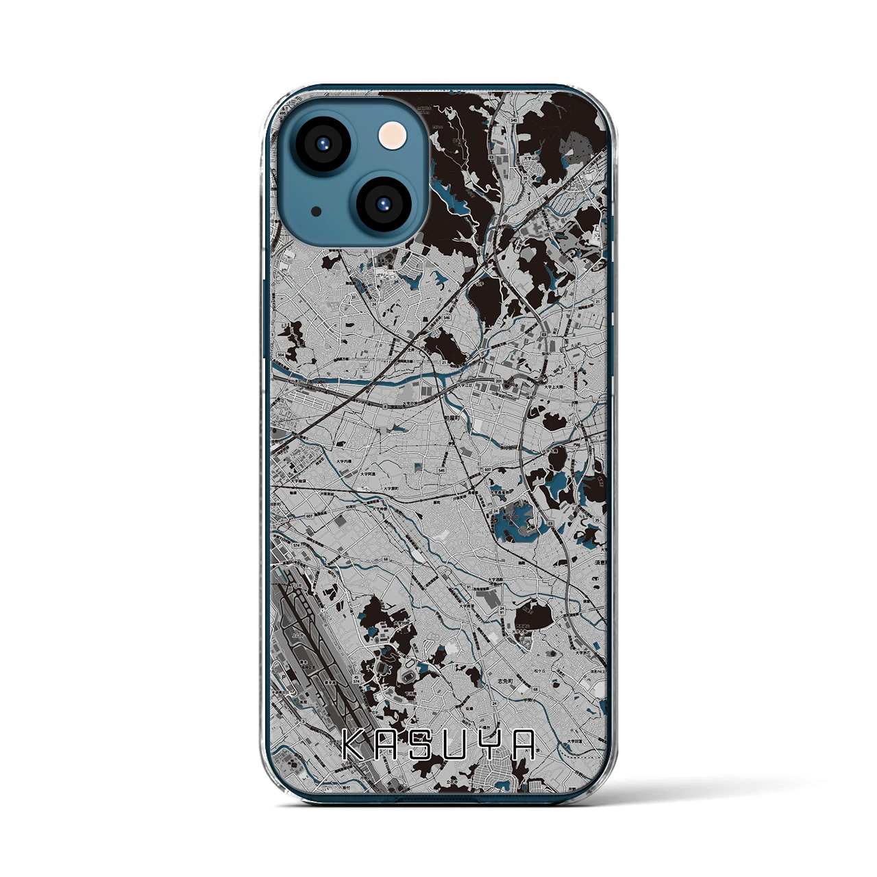 【粕屋(福岡県)】地図柄iPhoneケース(クリアタイプ)モノトーン・iPhone 13 用