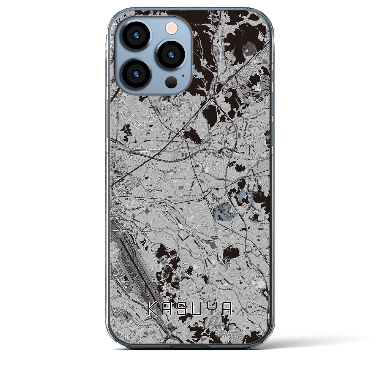 【粕屋(福岡県)】地図柄iPhoneケース(クリアタイプ)モノトーン・iPhone 13 Pro Max 用