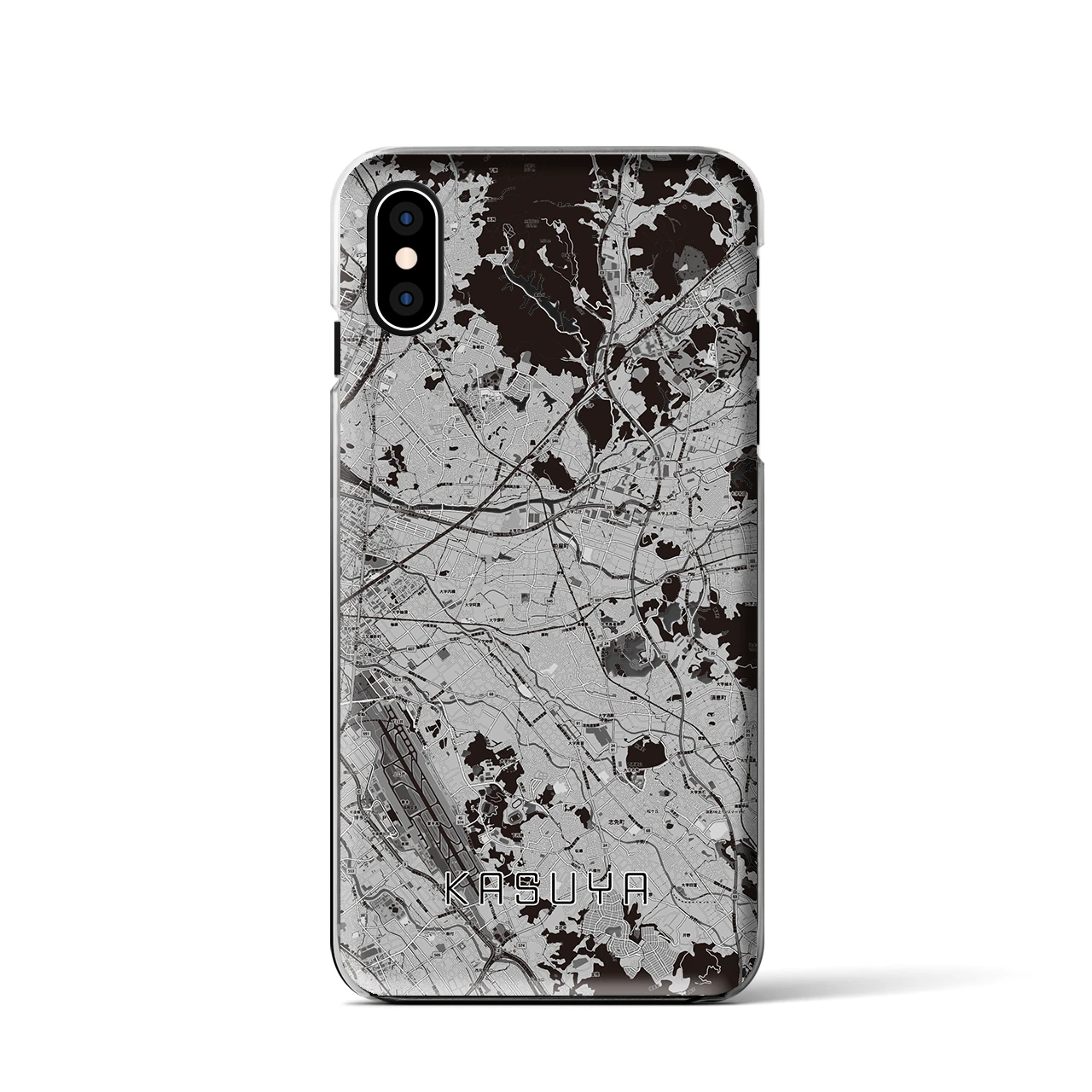 【粕屋(福岡県)】地図柄iPhoneケース(クリアタイプ)モノトーン・iPhone XS / X 用