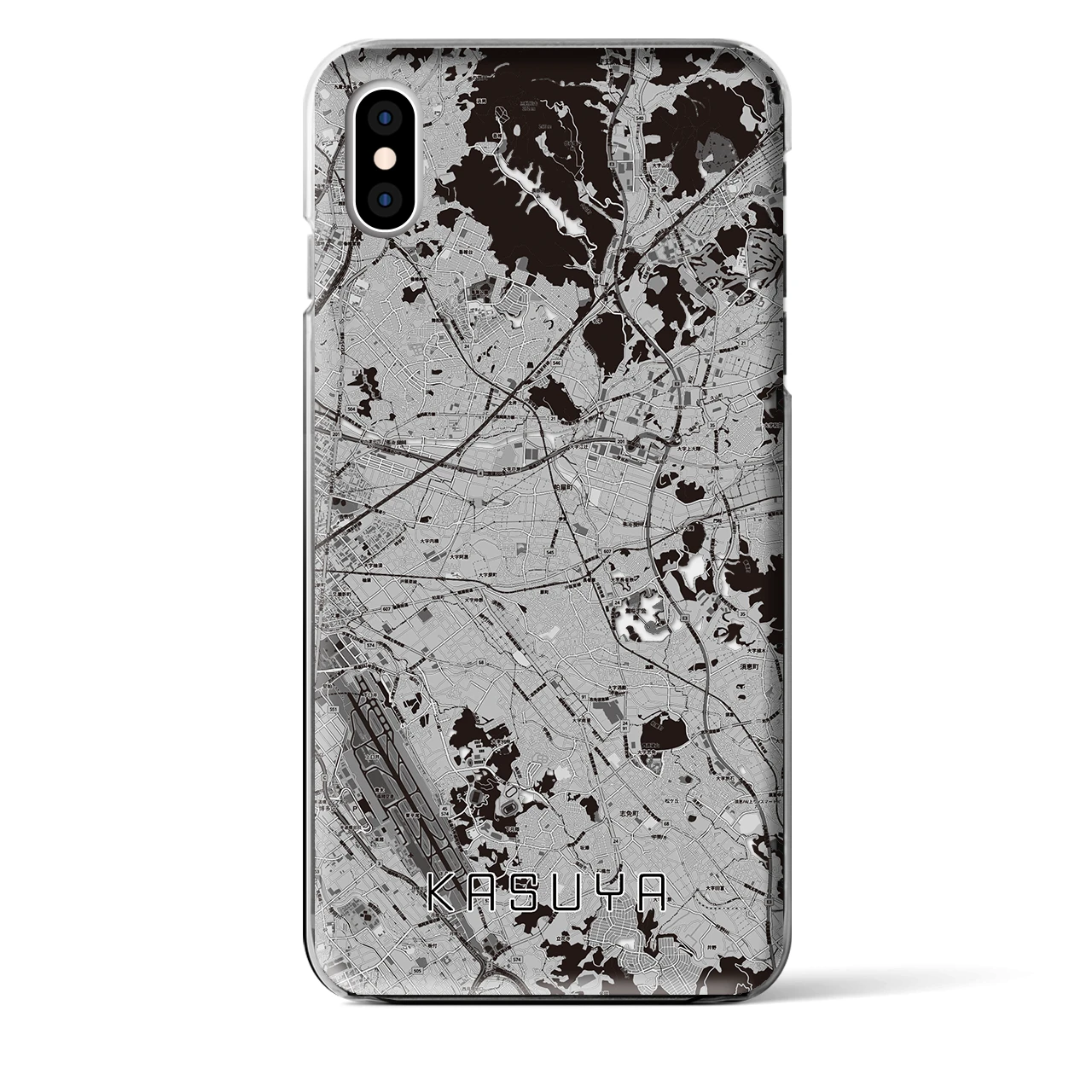【粕屋(福岡県)】地図柄iPhoneケース(クリアタイプ)モノトーン・iPhone XS Max 用