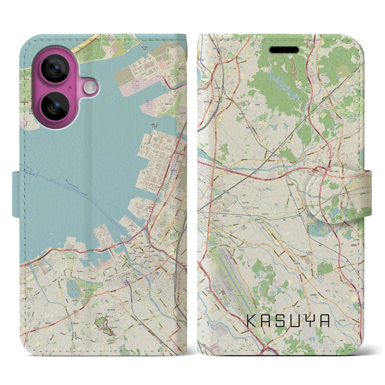 【粕屋(福岡県)】地図柄iPhoneケース(手帳タイプ)ナチュラル・iPhone 16 Pro 用