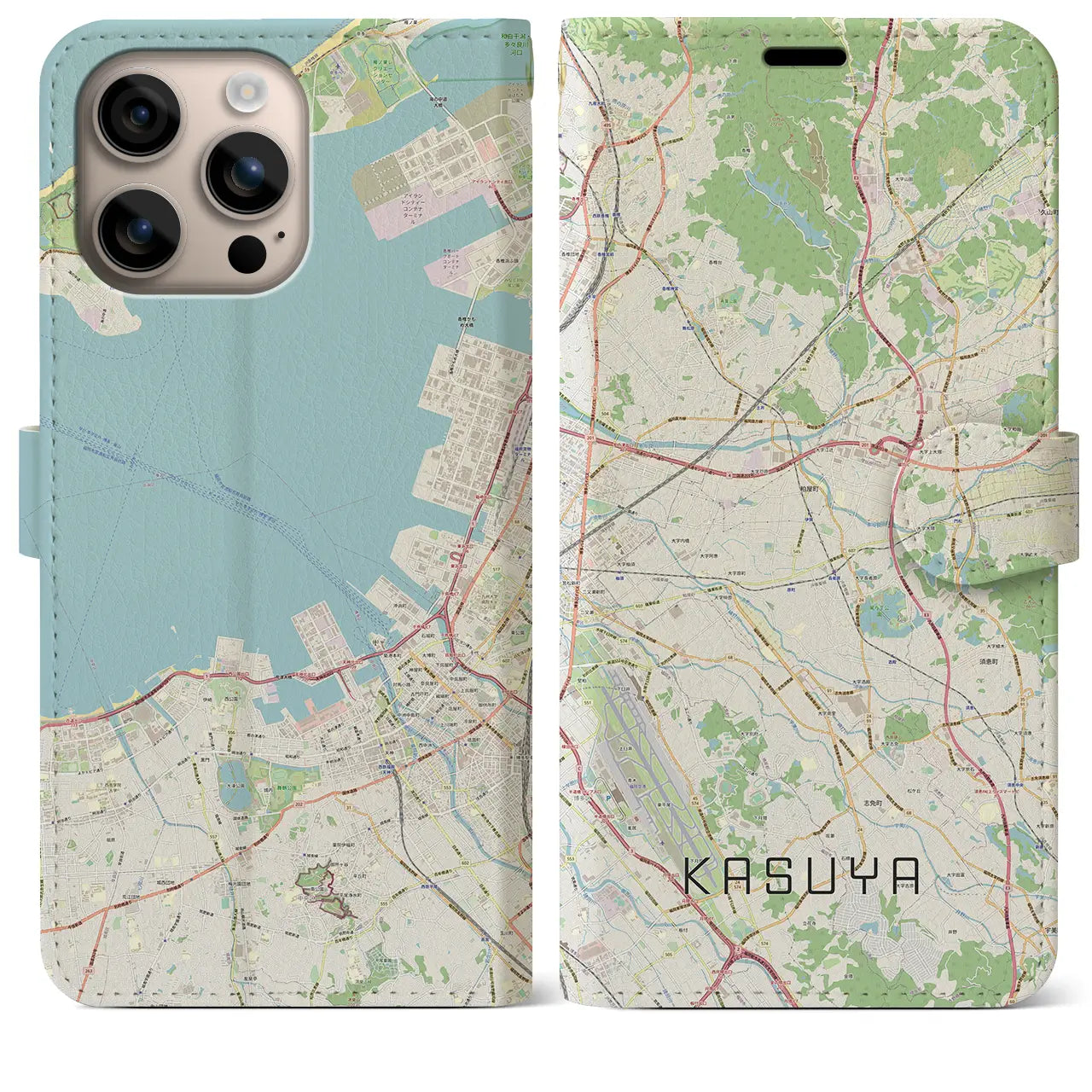 【粕屋(福岡県)】地図柄iPhoneケース(手帳タイプ)ナチュラル・iPhone 16 Plus 用