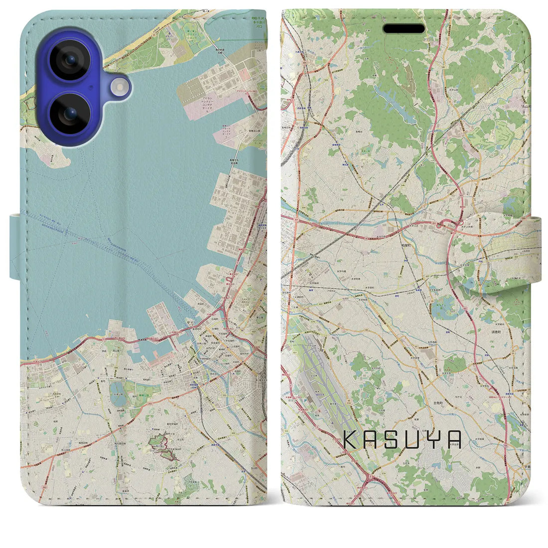 【粕屋(福岡県)】地図柄iPhoneケース(手帳タイプ)ナチュラル・iPhone 16 Pro Max 用