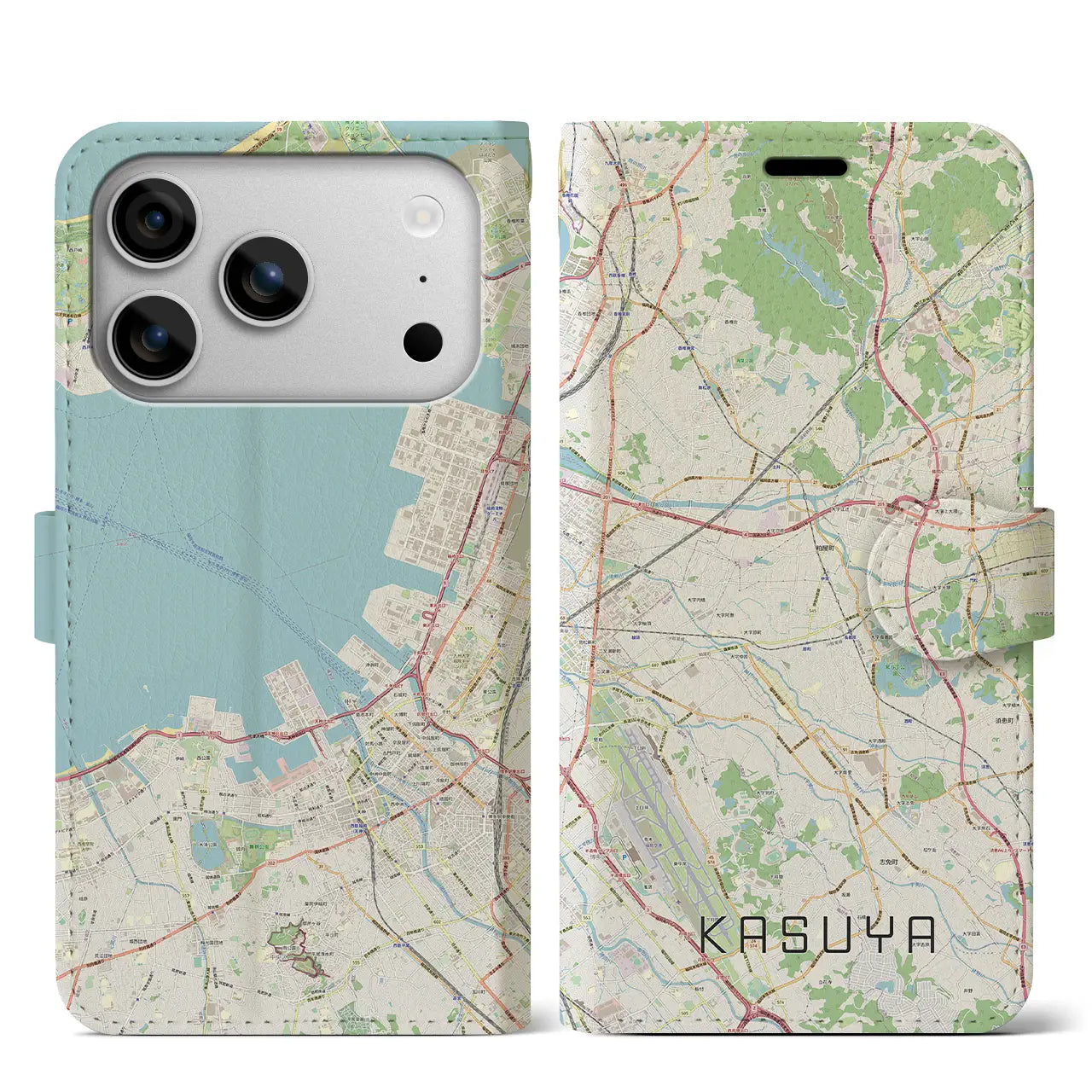 【粕屋(福岡県)】地図柄iPhoneケース(手帳タイプ)