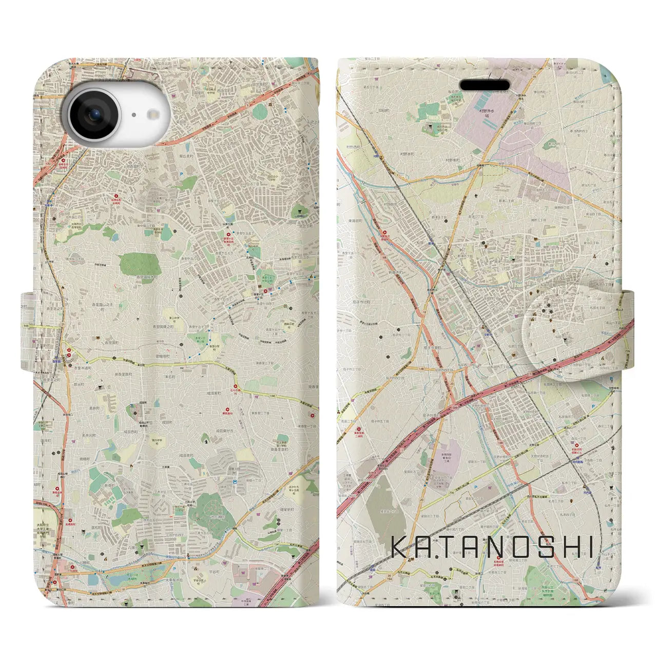 【交野市(大阪府)】地図柄iPhoneケース(手帳タイプ)