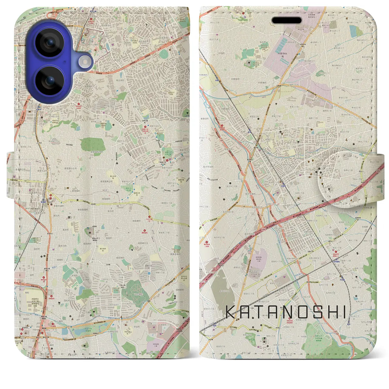 【交野市(大阪府)】地図柄iPhoneケース(手帳タイプ)ナチュラル・iPhone 16 Pro Max 用