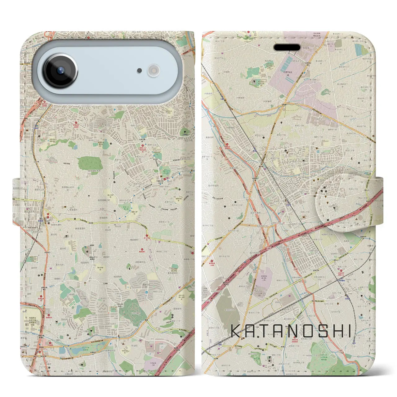 【交野市(大阪府)】地図柄iPhoneケース(手帳タイプ)