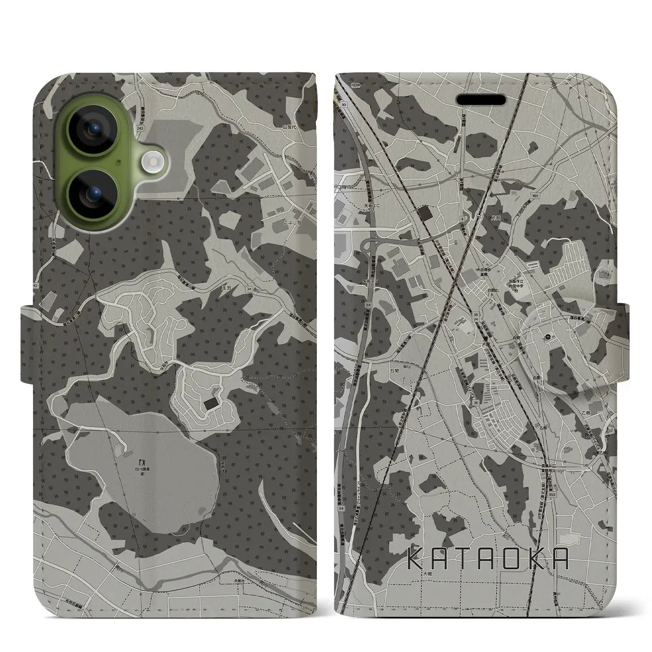 【片岡(栃木県)】地図柄iPhoneケース(手帳タイプ)