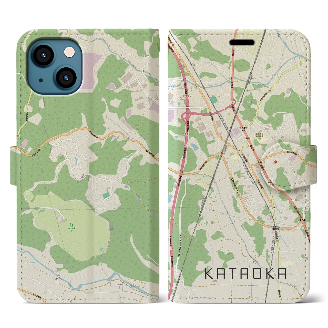 【片岡(栃木県)】地図柄iPhoneケース(手帳タイプ)ナチュラル・iPhone 13 用