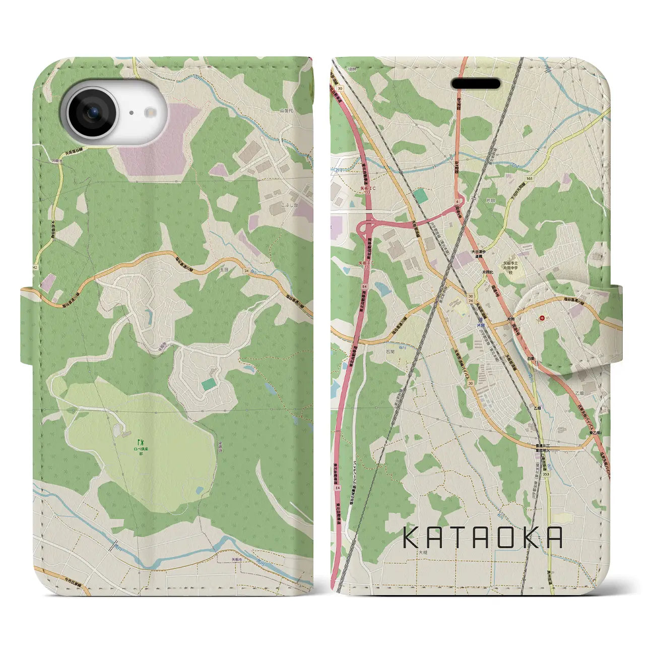 【片岡(栃木県)】地図柄iPhoneケース(手帳タイプ)