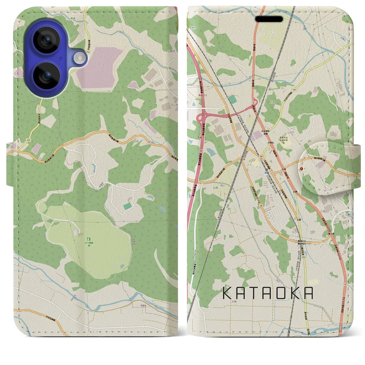 【片岡(栃木県)】地図柄iPhoneケース(手帳タイプ)ナチュラル・iPhone 16 Pro Max 用