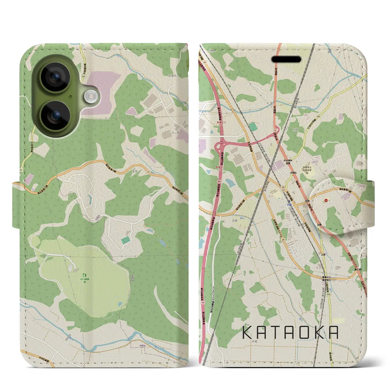 【片岡(栃木県)】地図柄iPhoneケース(手帳タイプ)モノトーン・iPhone 17 Pro Max 用