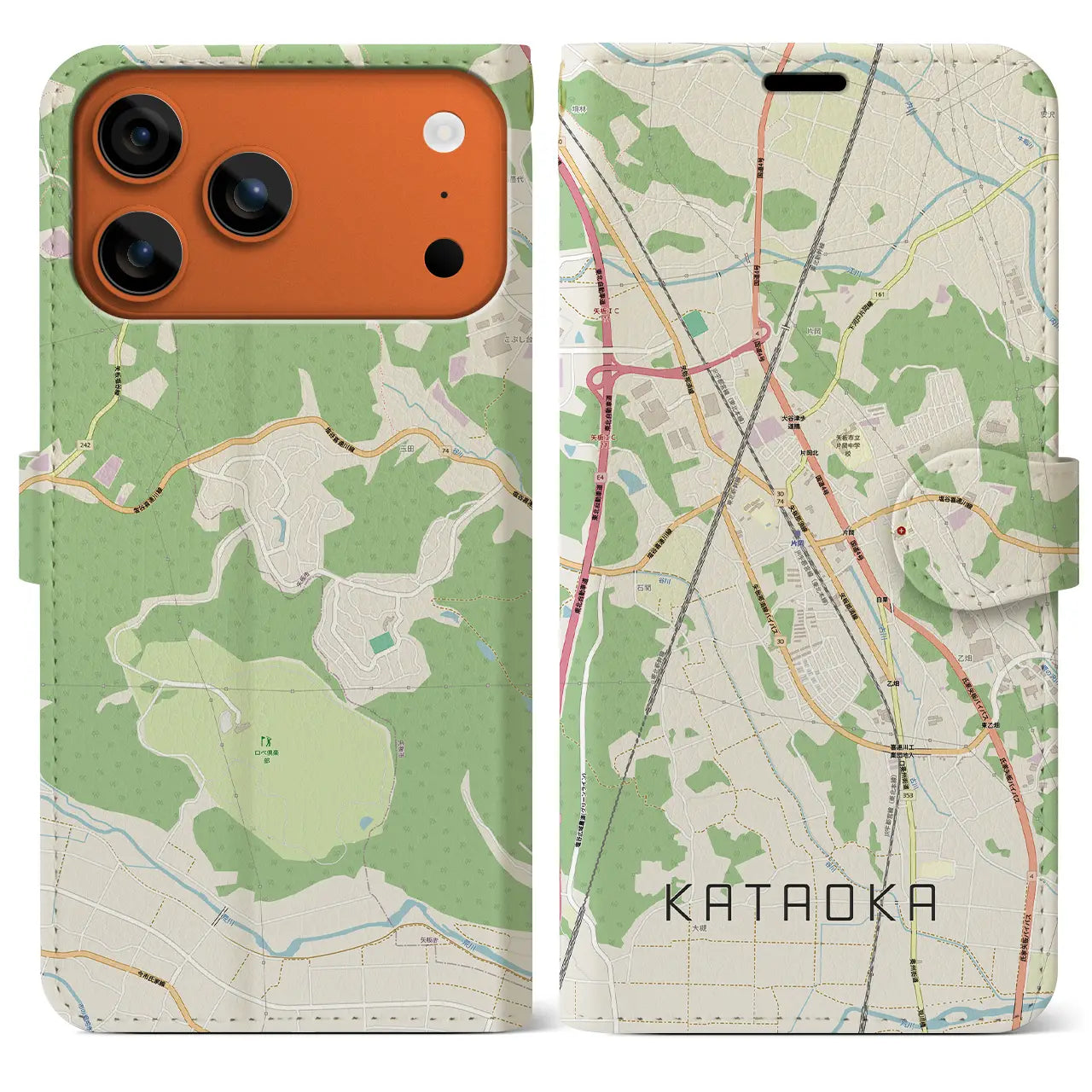【片岡(栃木県)】地図柄iPhoneケース(手帳タイプ)