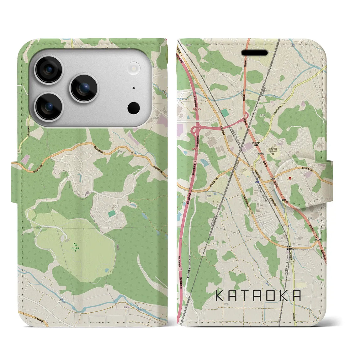 【片岡(栃木県)】地図柄iPhoneケース(手帳タイプ)ナチュラル・iPhone 17 Pro Max 用