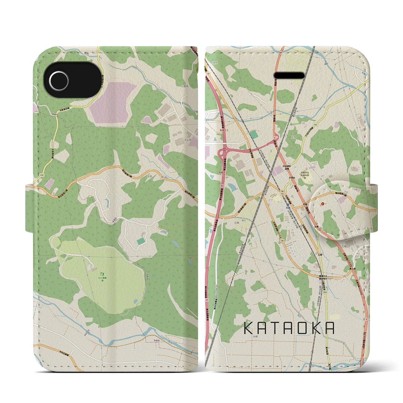 【片岡(栃木県)】地図柄iPhoneケース(手帳タイプ)ナチュラル・iPhone SE(第3 / 第2世代) / 8 / 7 / 6s / 6 用