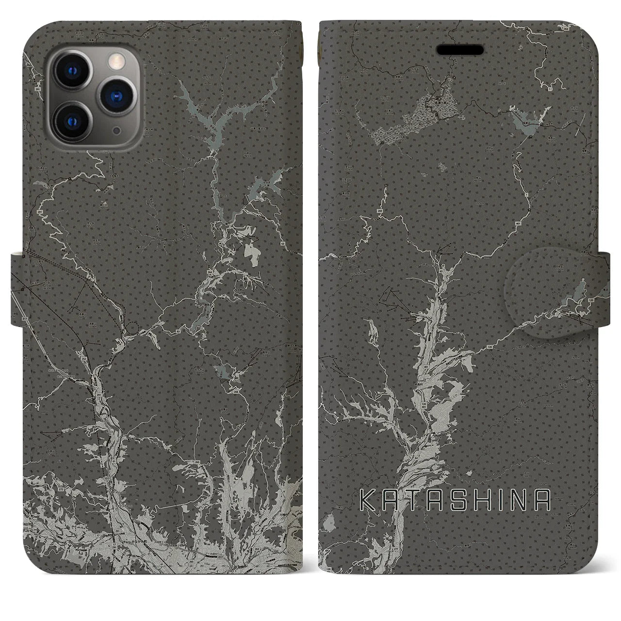 【片品(群馬県)】地図柄iPhoneケース(手帳タイプ)モノトーン・iPhone 11 Pro Max 用
