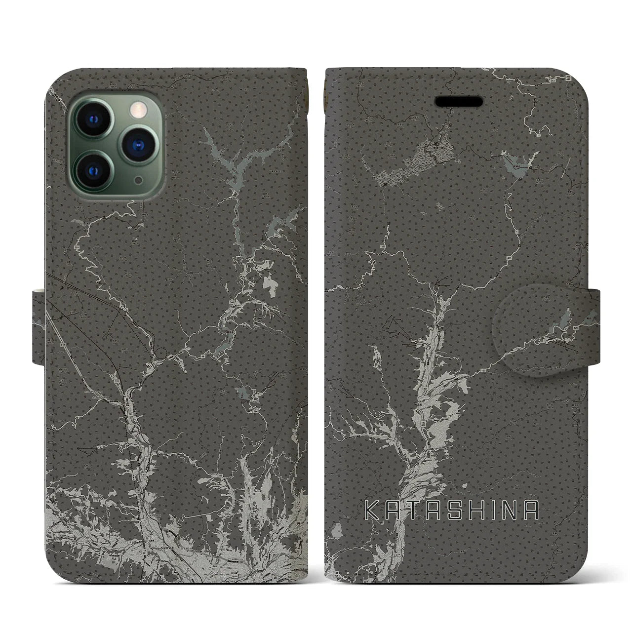 【片品(群馬県)】地図柄iPhoneケース(手帳タイプ)モノトーン・iPhone 11 Pro 用