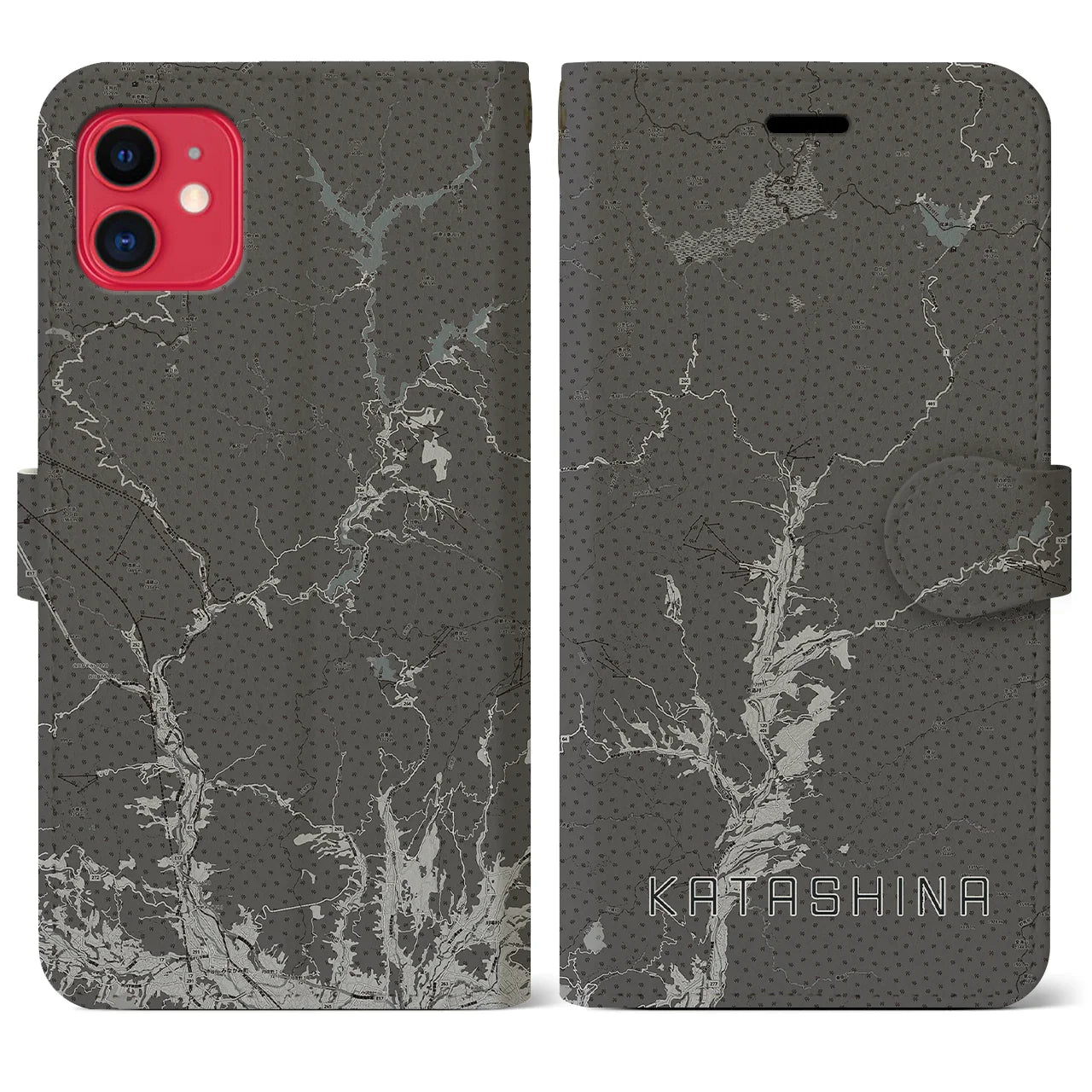 【片品(群馬県)】地図柄iPhoneケース(手帳タイプ)モノトーン・iPhone 11 用