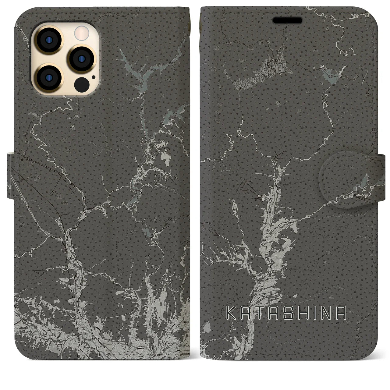 【片品(群馬県)】地図柄iPhoneケース(手帳タイプ)モノトーン・iPhone 12 Pro Max 用