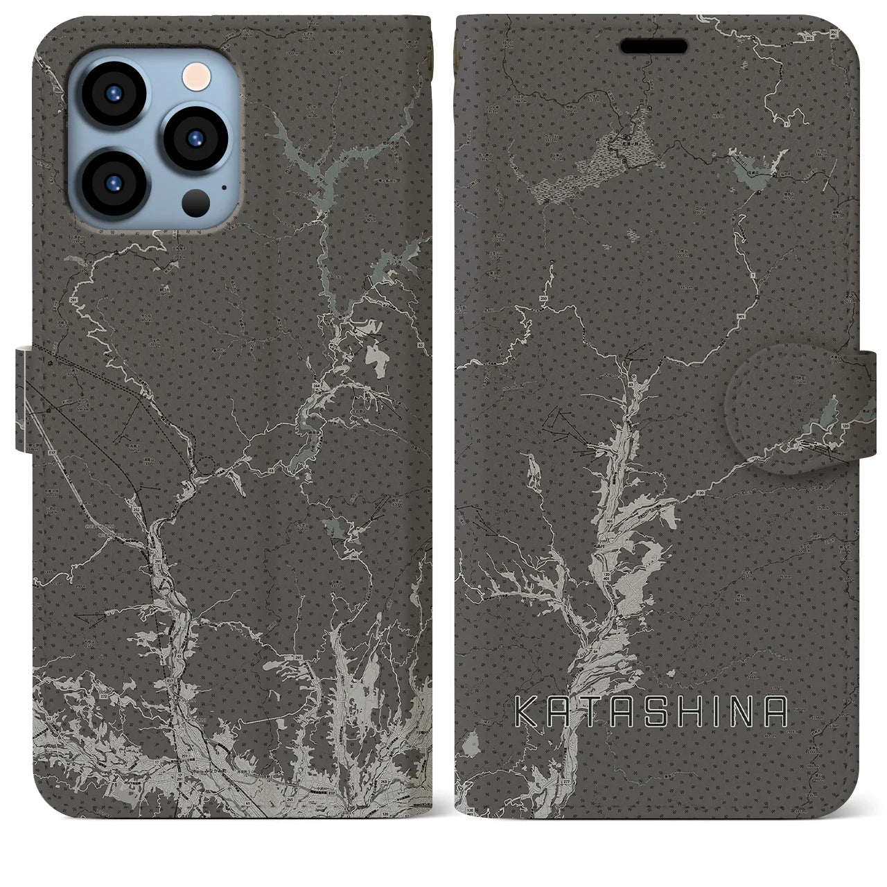 【片品(群馬県)】地図柄iPhoneケース(手帳タイプ)モノトーン・iPhone 13 Pro Max 用