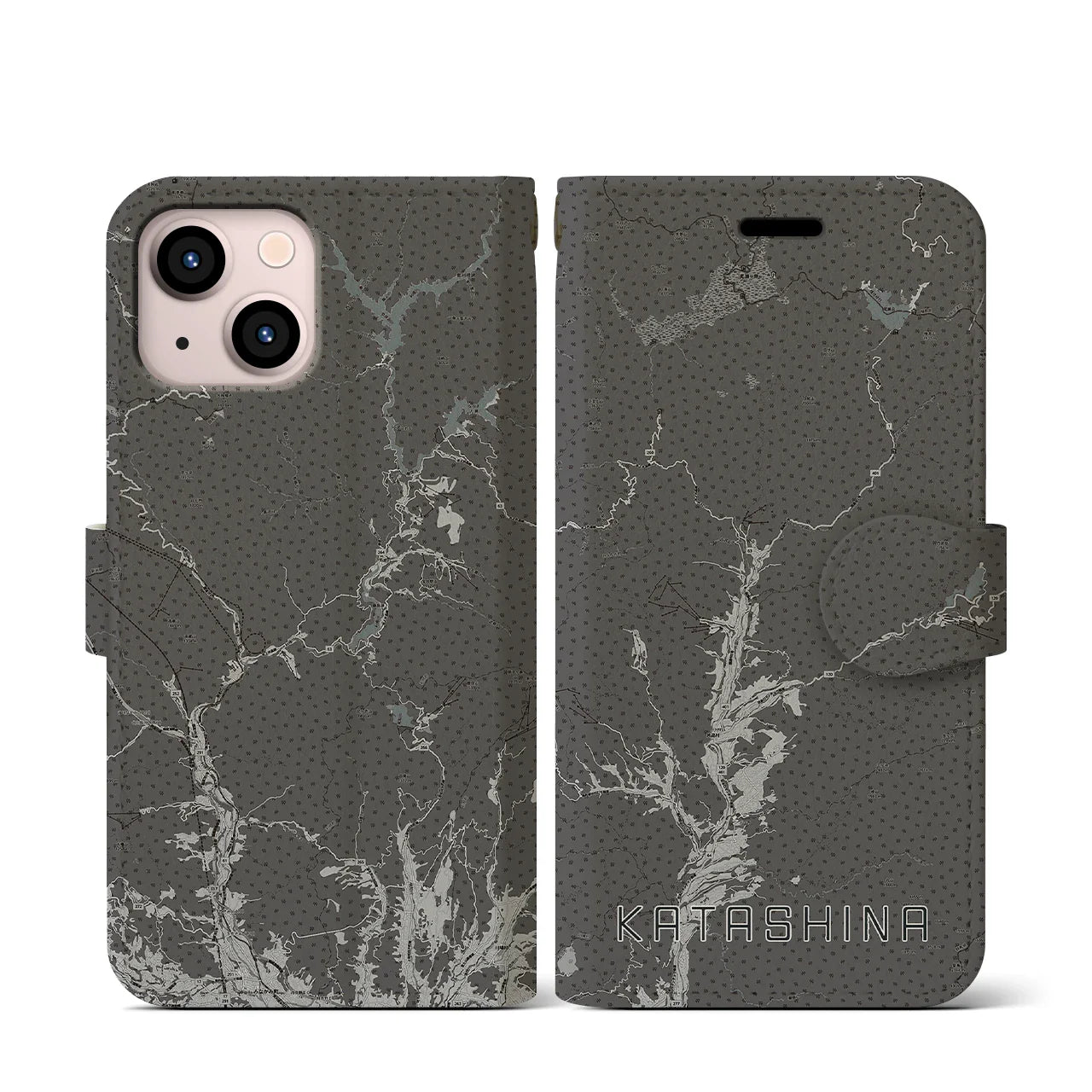 【片品(群馬県)】地図柄iPhoneケース(手帳タイプ)モノトーン・iPhone 13 mini 用