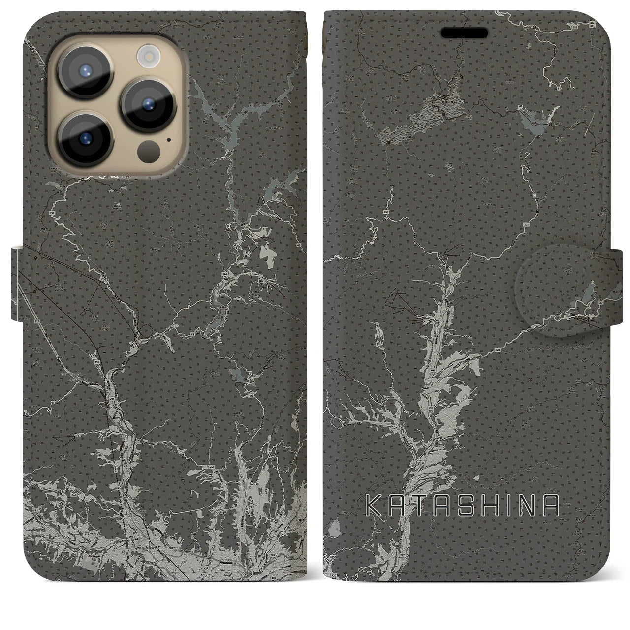 【片品(群馬県)】地図柄iPhoneケース(手帳タイプ)モノトーン・iPhone 14 Pro Max 用