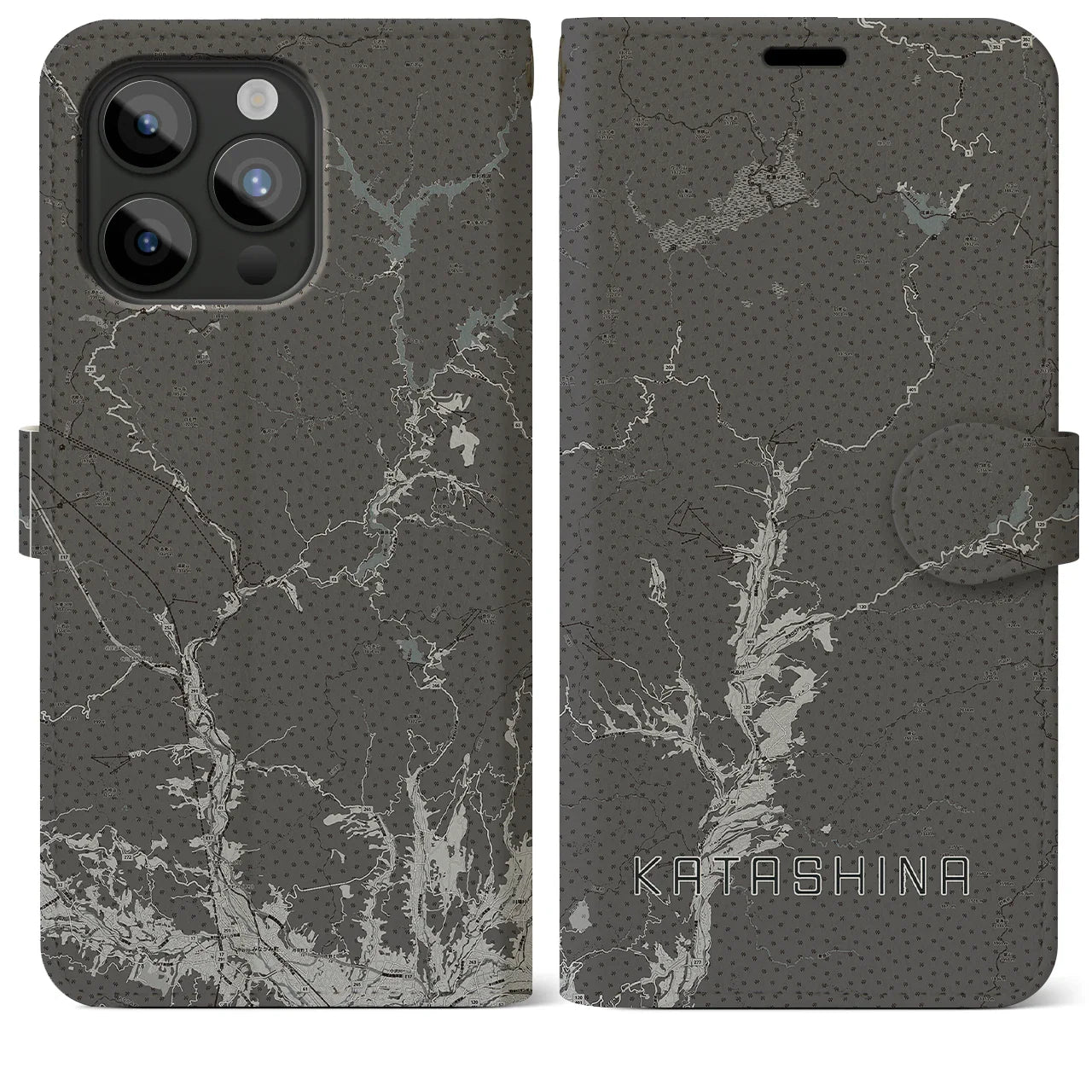 【片品(群馬県)】地図柄iPhoneケース(手帳タイプ)モノトーン・iPhone 15 Pro Max 用