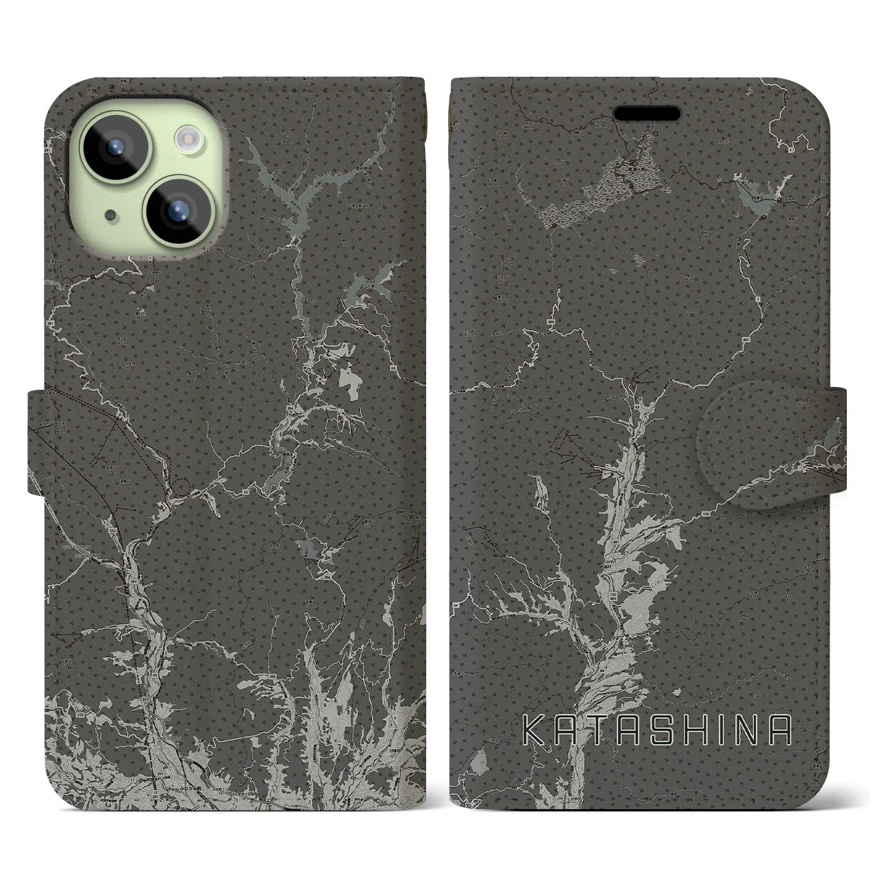 【片品(群馬県)】地図柄iPhoneケース(手帳タイプ)モノトーン・iPhone 15 用