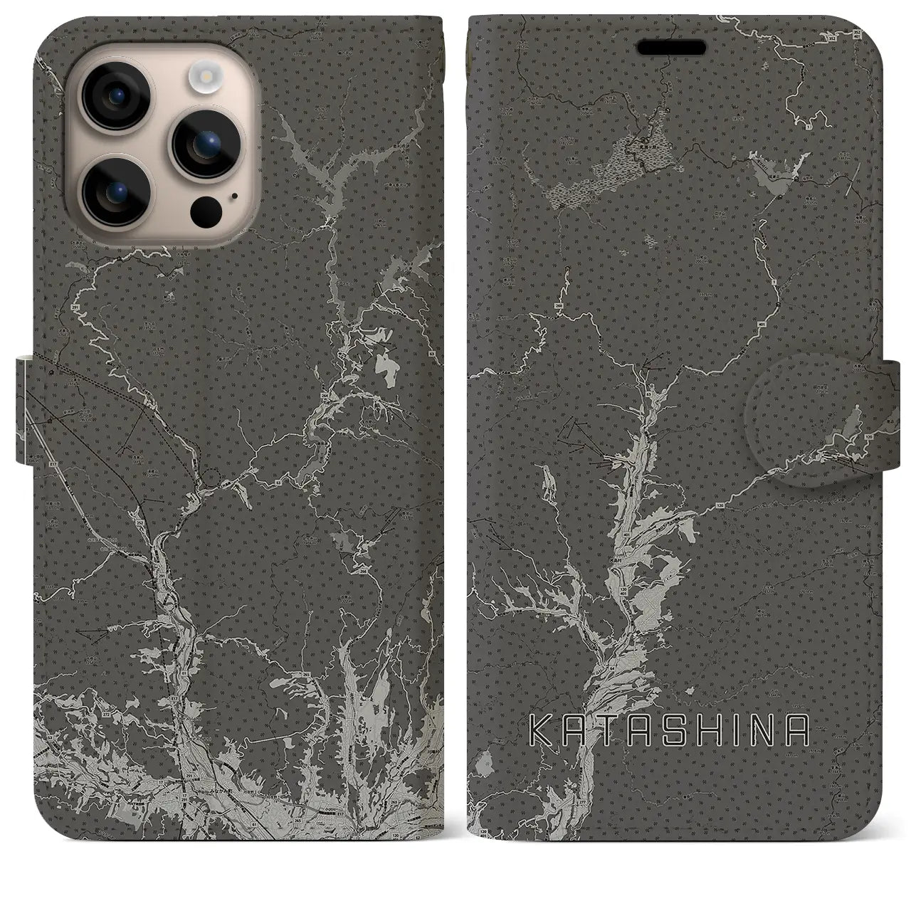 【片品(群馬県)】地図柄iPhoneケース(手帳タイプ)モノトーン・iPhone 16 Plus 用