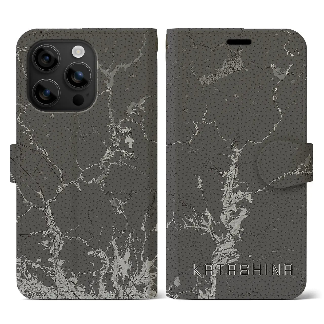 【片品(群馬県)】地図柄iPhoneケース(手帳タイプ)モノトーン・iPhone 16 用
