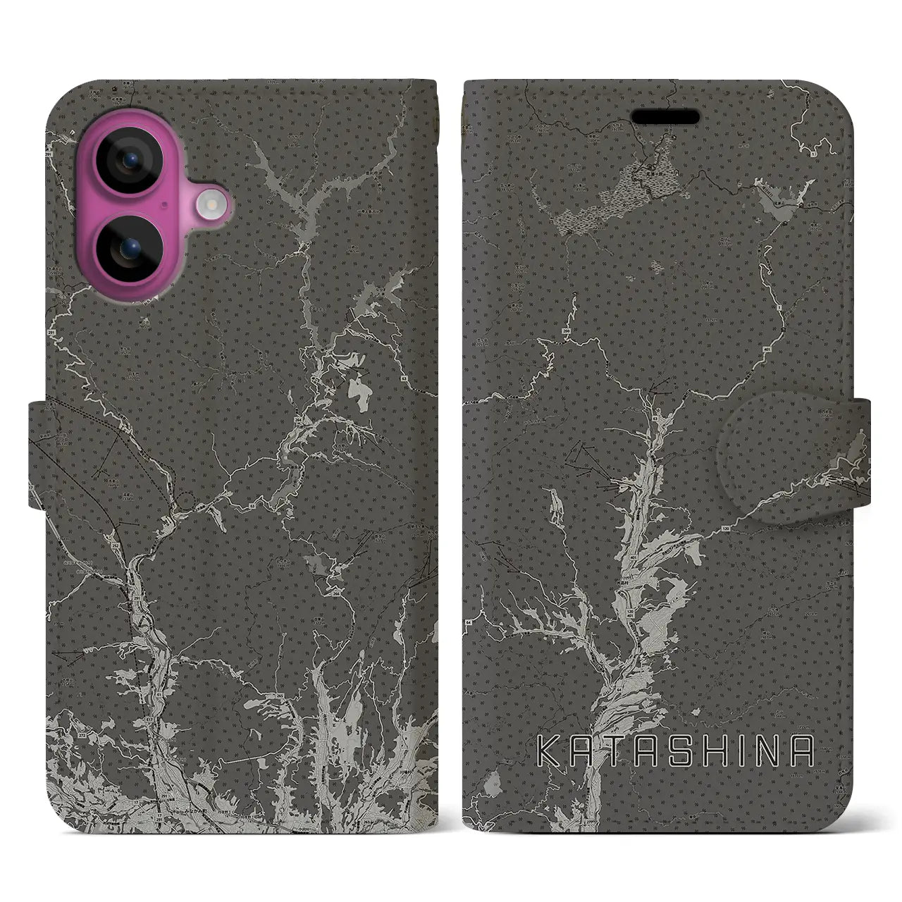 【片品(群馬県)】地図柄iPhoneケース(手帳タイプ)モノトーン・iPhone 16 Pro 用