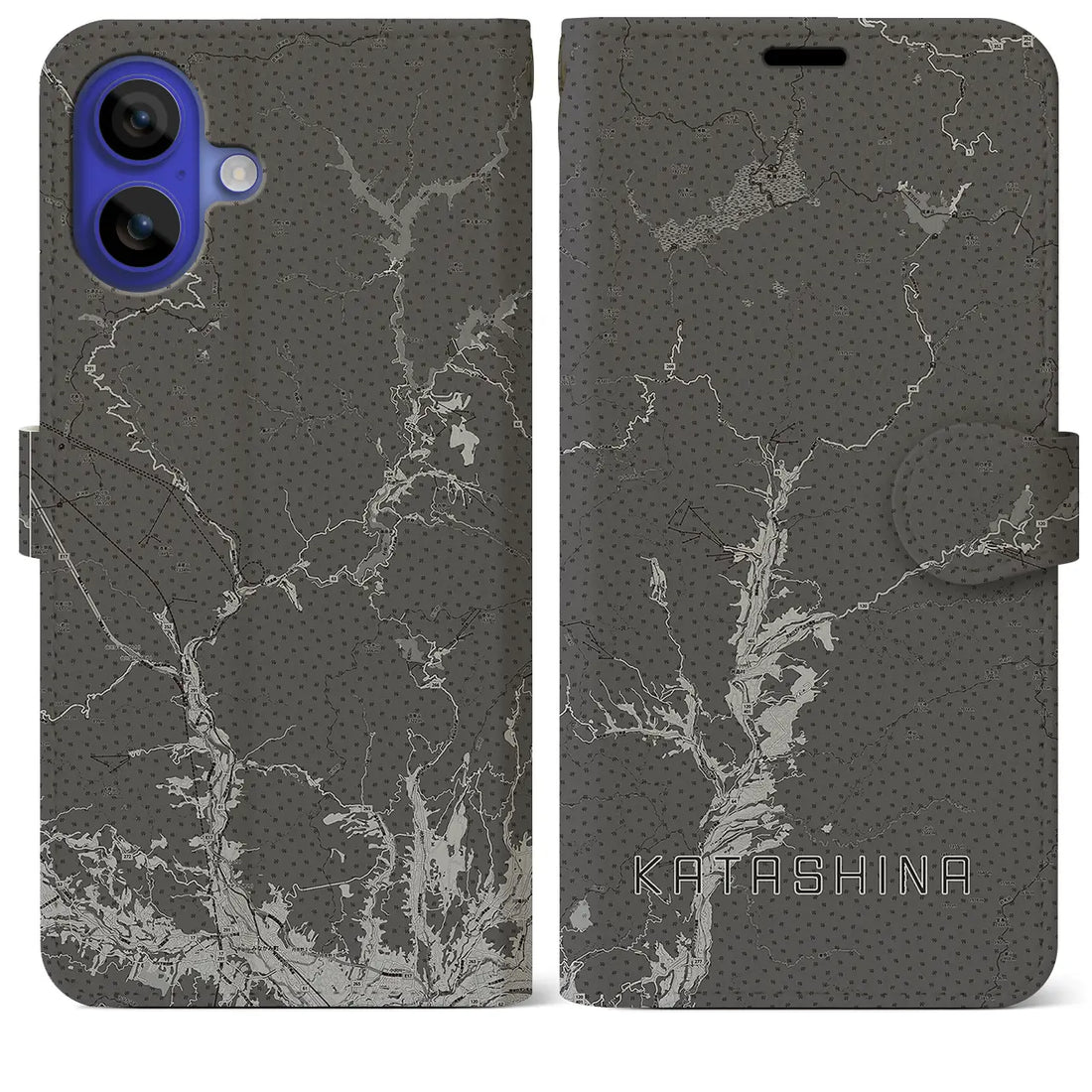【片品(群馬県)】地図柄iPhoneケース(手帳タイプ)モノトーン・iPhone 16 Pro Max 用