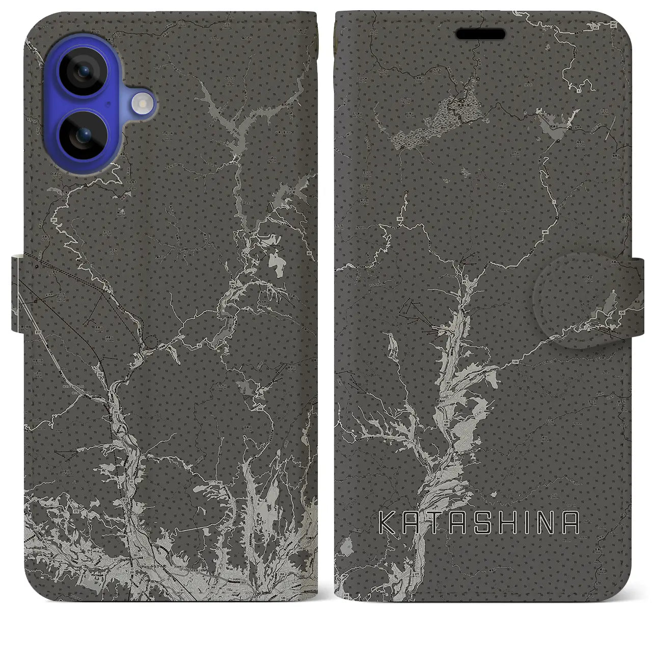 【片品(群馬県)】地図柄iPhoneケース(手帳タイプ)モノトーン・iPhone 16 Pro Max 用