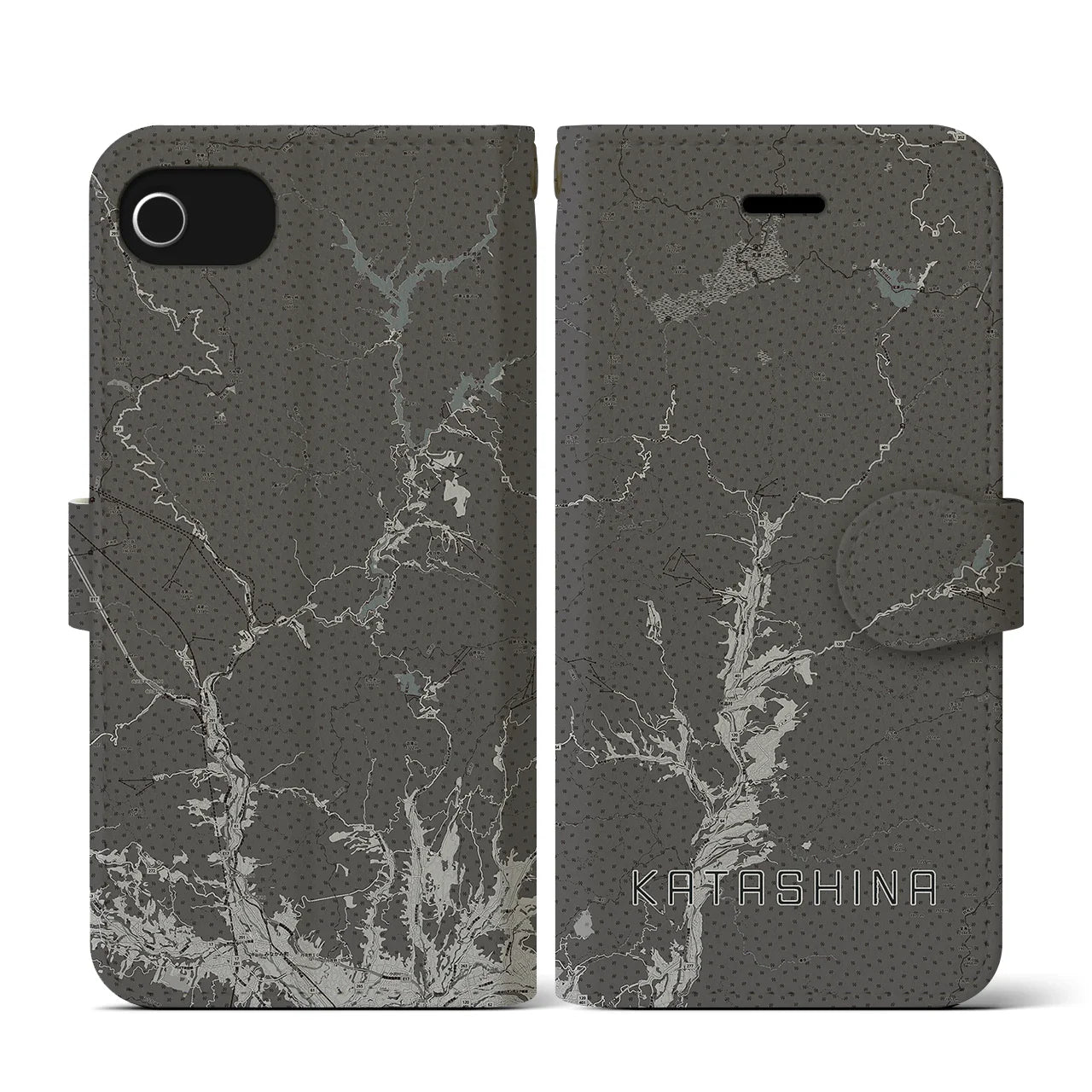 【片品(群馬県)】地図柄iPhoneケース(手帳タイプ)モノトーン・iPhone SE(第3 / 第2世代) / 8 / 7 / 6s / 6 用