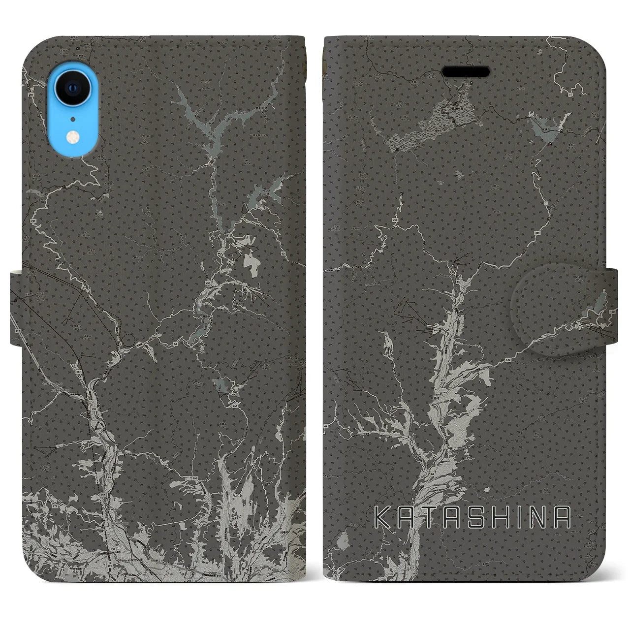 【片品(群馬県)】地図柄iPhoneケース(手帳タイプ)モノトーン・iPhone XR 用