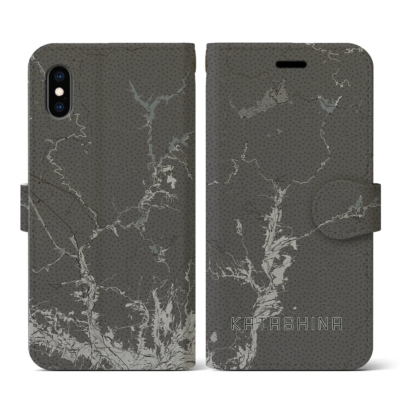【片品(群馬県)】地図柄iPhoneケース(手帳タイプ)モノトーン・iPhone XS / X 用