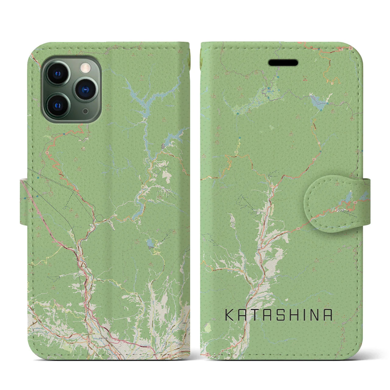 【片品(群馬県)】地図柄iPhoneケース(手帳タイプ)ナチュラル・iPhone 11 Pro 用